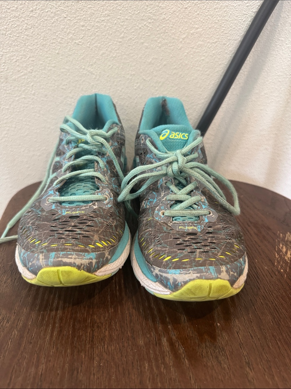Asics Teal, Gray and Lime Lace-Up Sneakers